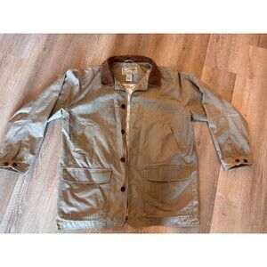 LL Bean Jacket Coat Mens L Beige Corduroy Collar Canvas Chore